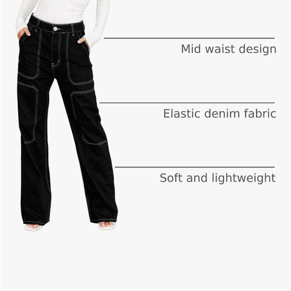 Black Wide-Leg Contrast Stitch Cargo Pants size 8 NWT - Picture 4 of 11